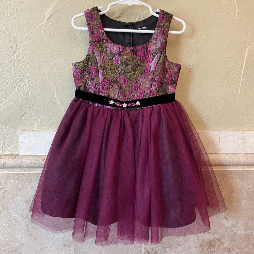Zunie Dark Red Purple Embellished Girls Dress sz 4 - Picture 1 of 8